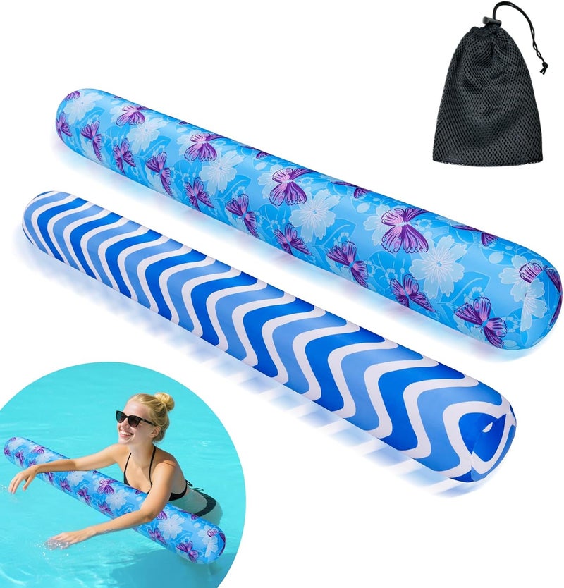 Brmoka Inflatable Swimming Pool Noodle, 2 Pack Soft Fabric Quick Drying Covered Large Pool Floats Noodles, Premium Buoyancy Swim PoolFloats with Portable Storage Bag for Pool Party Toy - Image 1